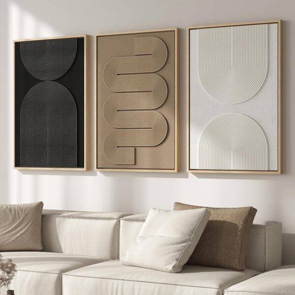 Large 3D Textured Boho Abstract Wall Art Triptych