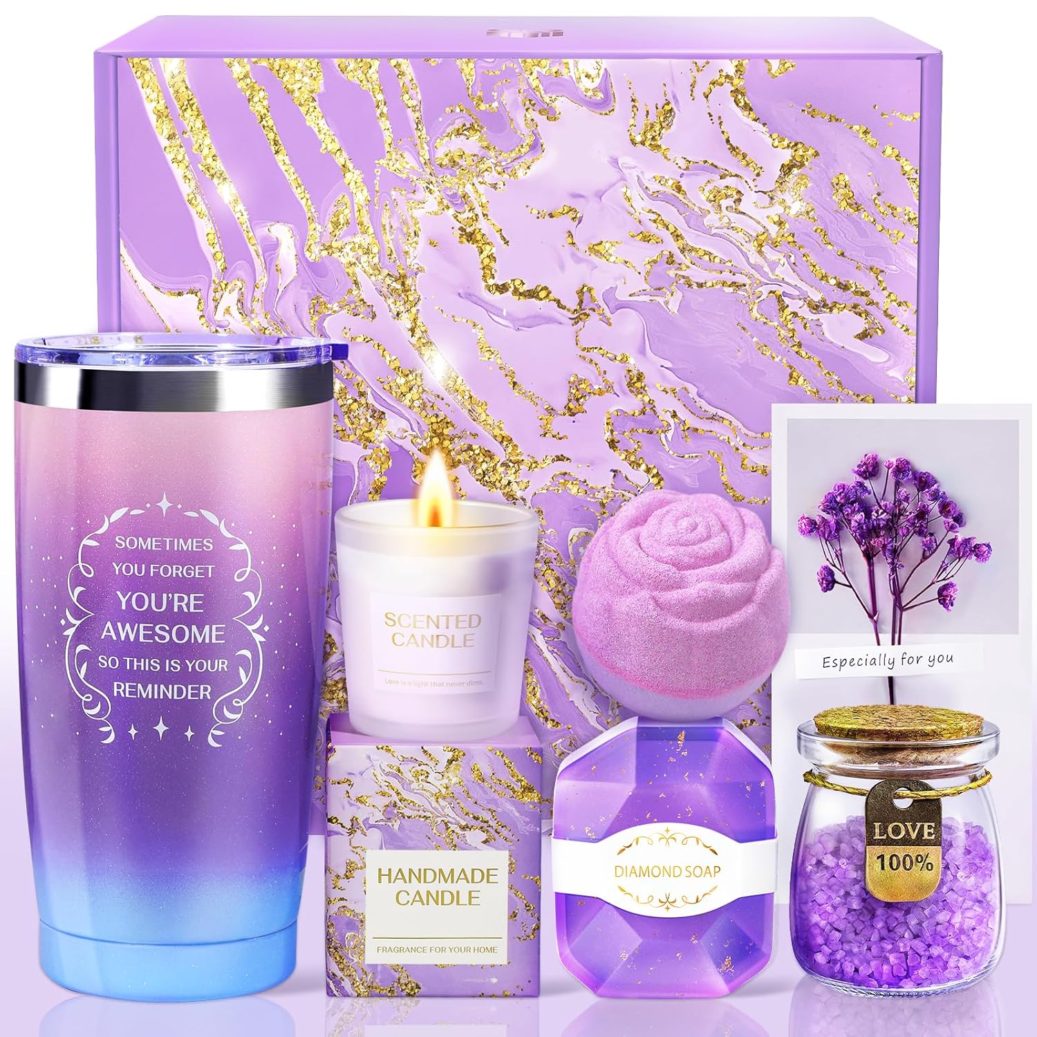 Romantic Purple Self Care Spa Gift Basket for Women