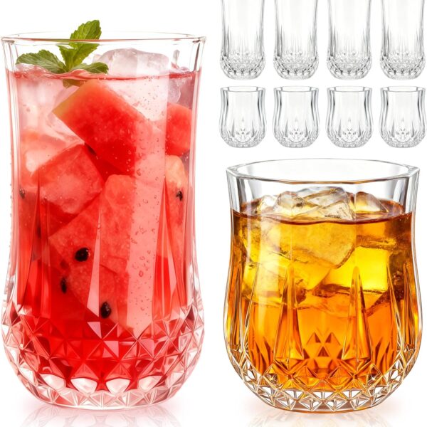 Clear Glass Drinking Cups Set of 8 Mixed Sizes