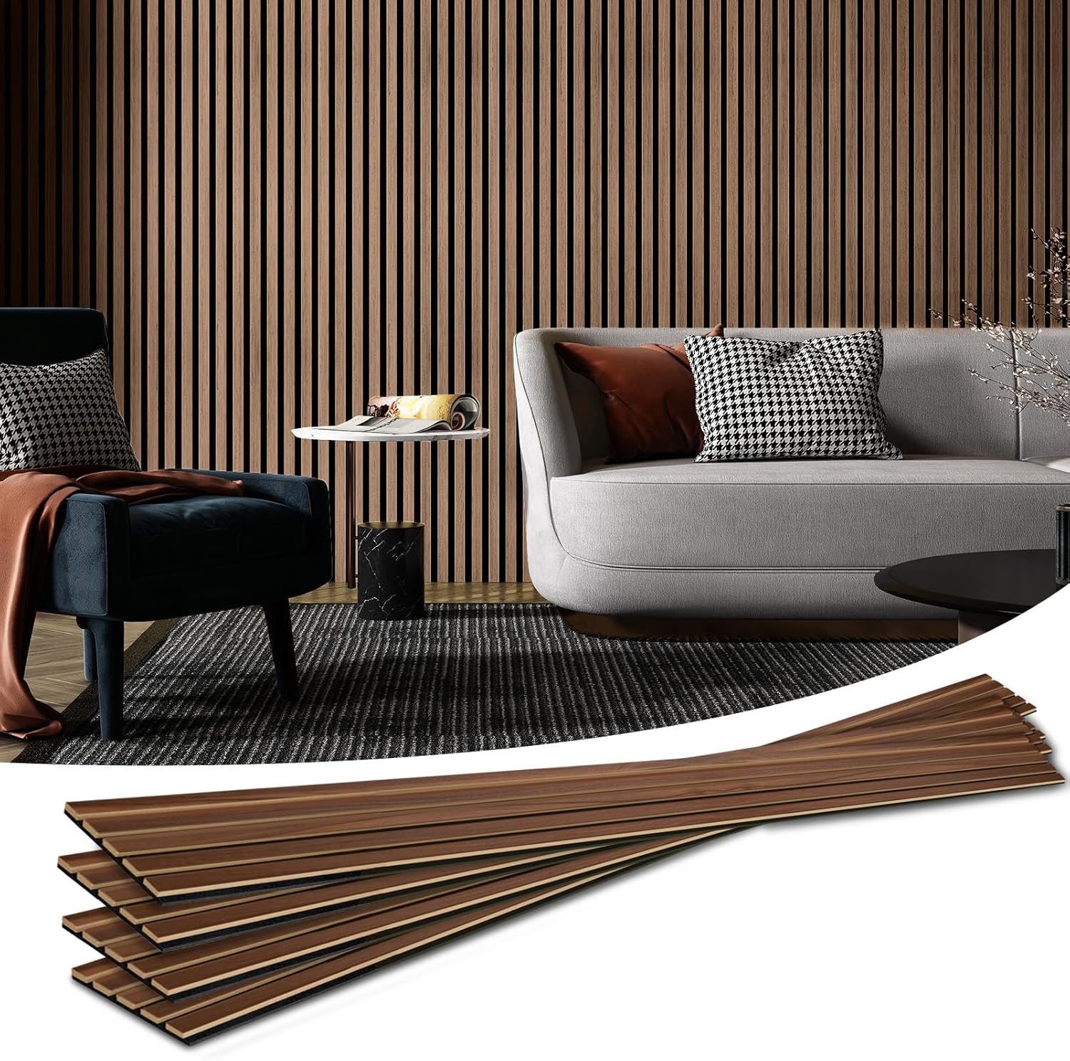 4-Piece Wood Slat Acoustic Wall Ceiling Panels Decor