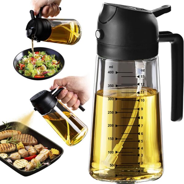 Glass Olive Oil Sprayer Bottle 2-in-1 Kitchen Dispenser