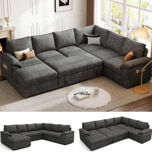 U-Shaped Sectional Sleeper Sofa Pull-Out Modular Couch