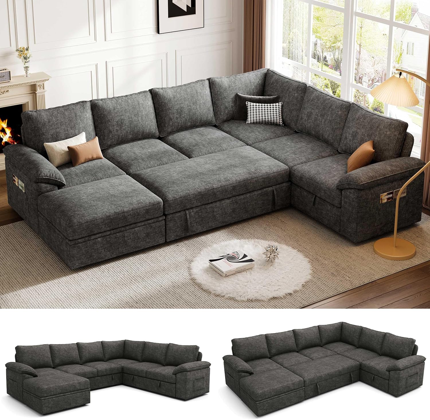 U-Shaped Sectional Sleeper Sofa Pull-Out Modular Couch