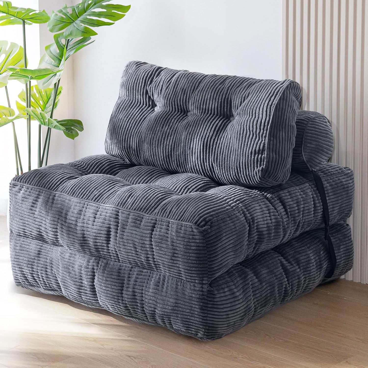 Folding Sofa Bed Convertible Single Chair Lounge Dark Grey
