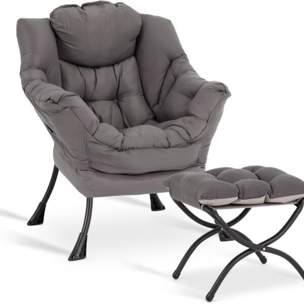 Lazy Chair Ottoman Upholstered Lounge Armchair Dark Grey