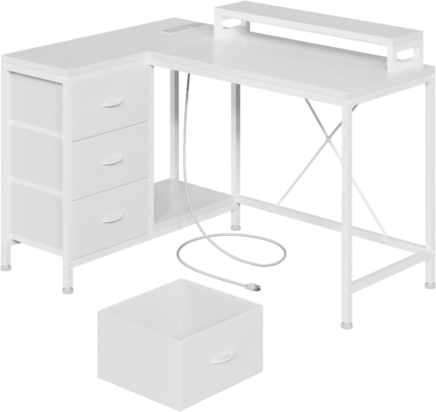 43-Inch L-Shaped Gaming Desk with LED Lights