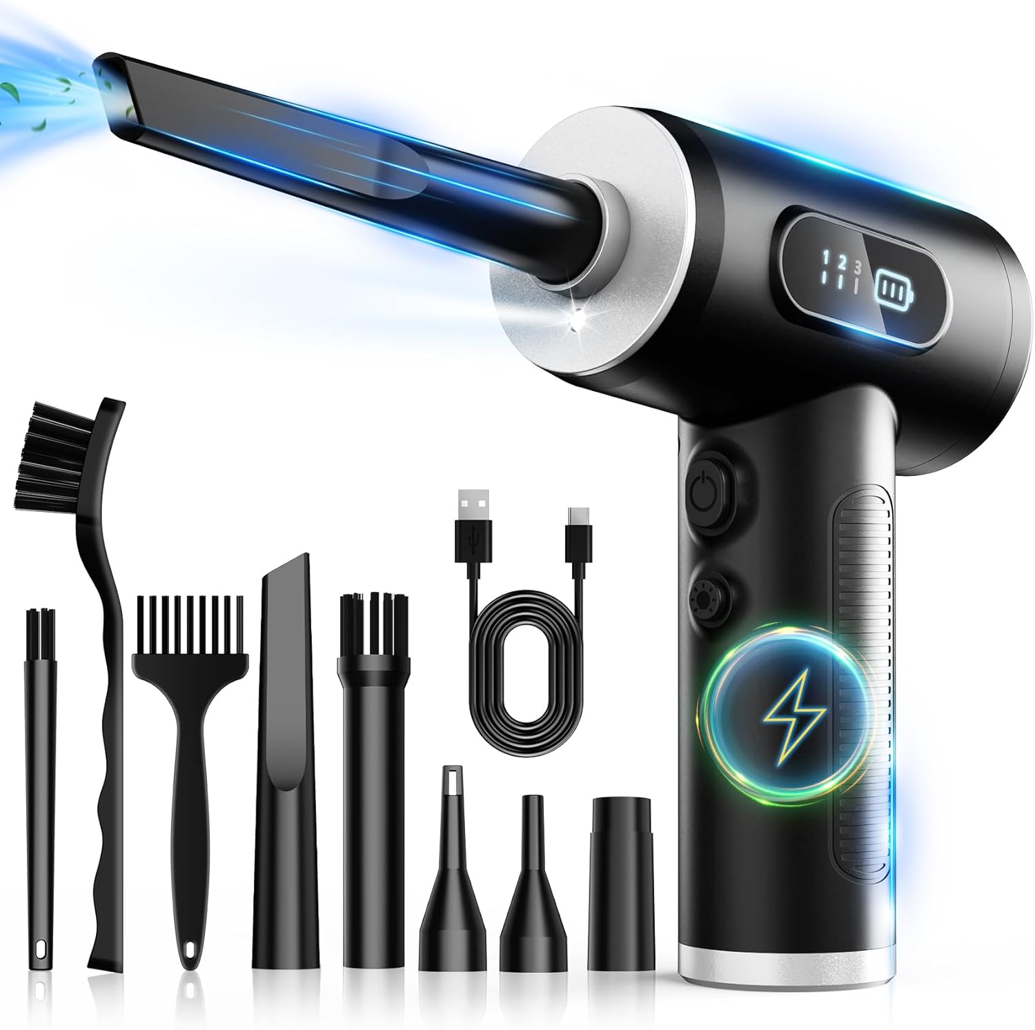 Cordless Electric Air Duster Adjustable LED Keyboard Blower