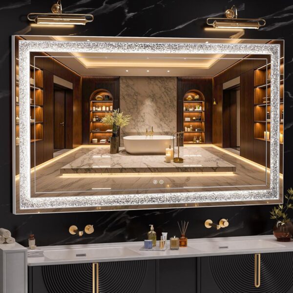 59"x35" LED Crystal Wall Mirror with Anti-Fog & Dimming