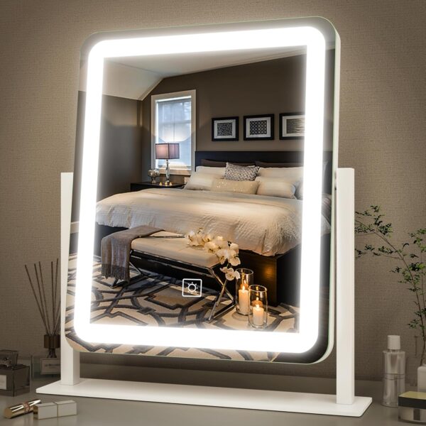 15"x12.6" LED Vanity Mirror with Lights, 3-Color Touchscreen, Dimmable, for Makeup, Bedroom, Vanity Desk, Tabletop