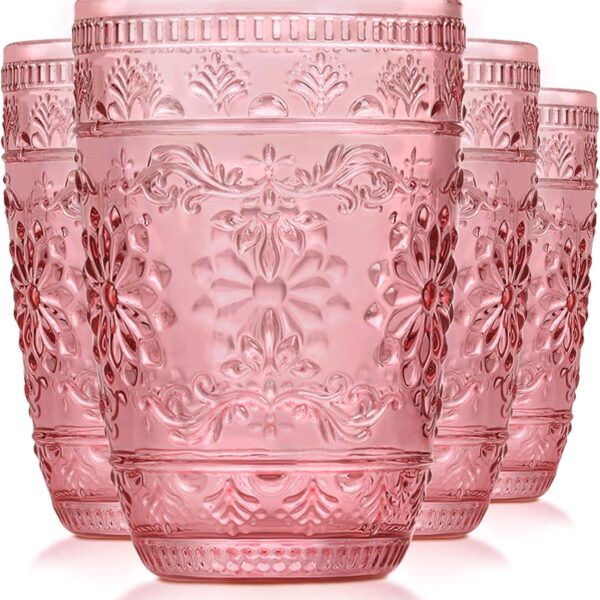 Pink Vintage Embossed Drinking Glass Set for Stylish Entertaining