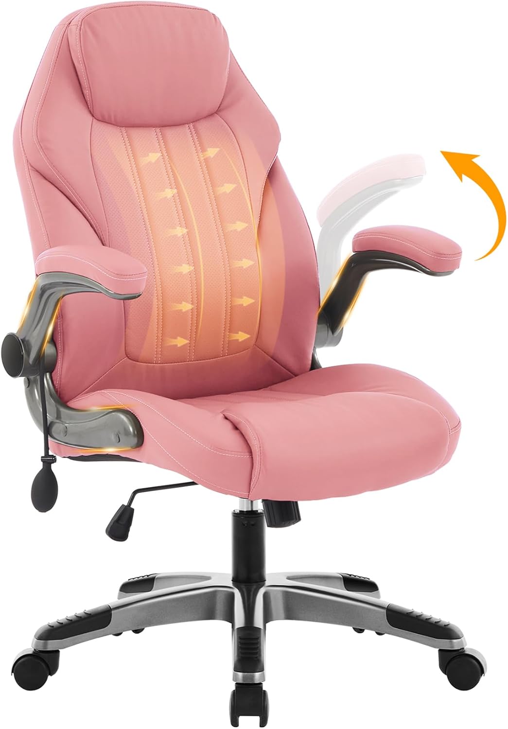 Ergonomic Office Desk Chair with Flip-Up Arms, Adjustable Lumbar Support, PU Leather Executive Chair with Tilt Lock & 360° Rolling Wheels