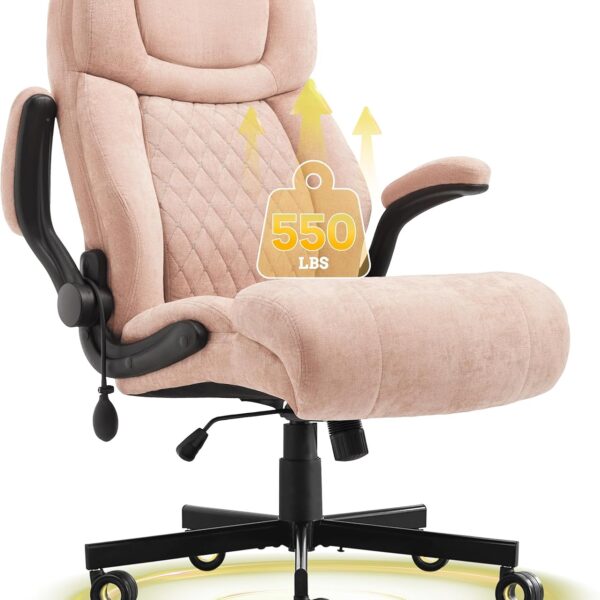 550LBS Big and Tall Office Chair, Heavy Duty Ergonomic Executive Chair with Adjustable Lumbar Support, Extra-Wide Seat, Pink