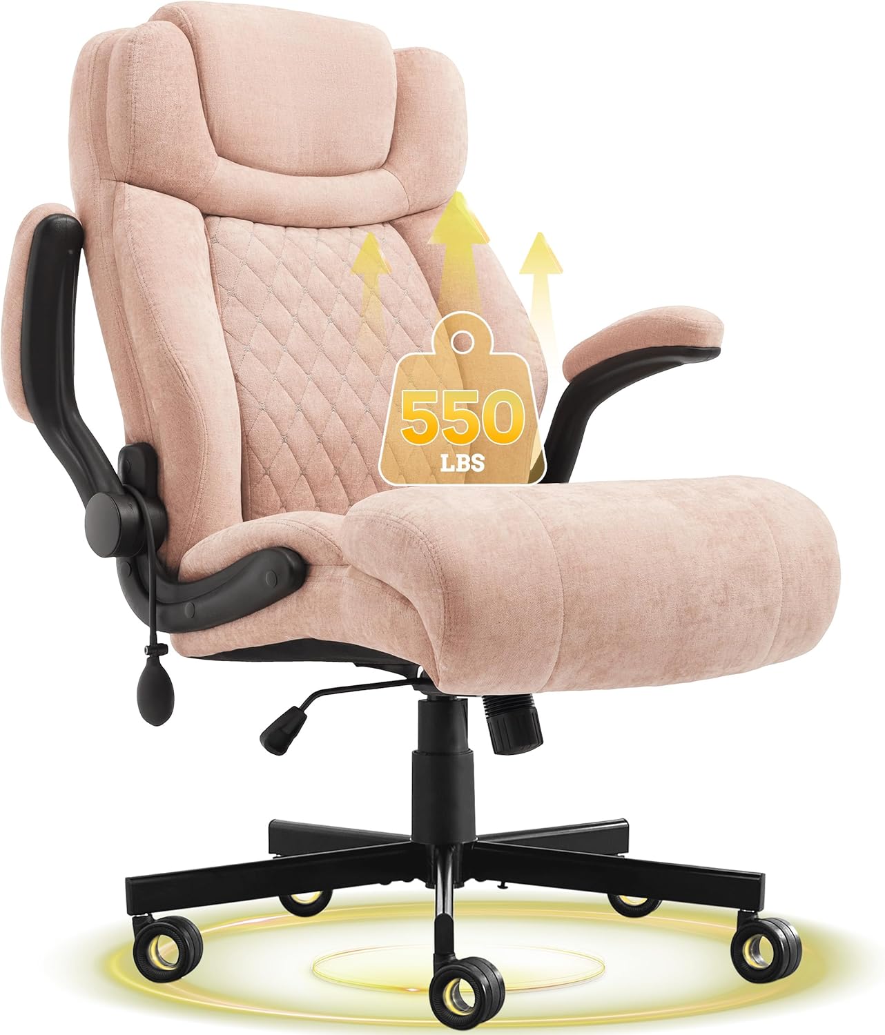 550LBS Big and Tall Office Chair, Heavy Duty Ergonomic Executive Chair with Adjustable Lumbar Support, Extra-Wide Seat, Pink
