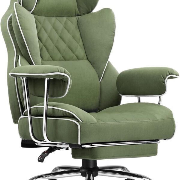 Big and Tall Gaming Chair with Pocket Spring Lumbar Support, Ergonomic Office Chair with Footrest, Fixed Armrests, High Back, Green
