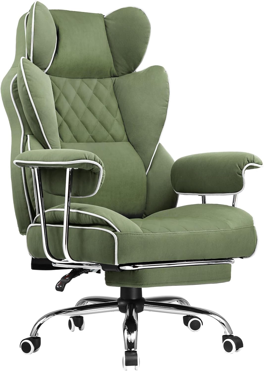 Big and Tall Gaming Chair with Pocket Spring Lumbar Support, Ergonomic Office Chair with Footrest, Fixed Armrests, High Back, Green
