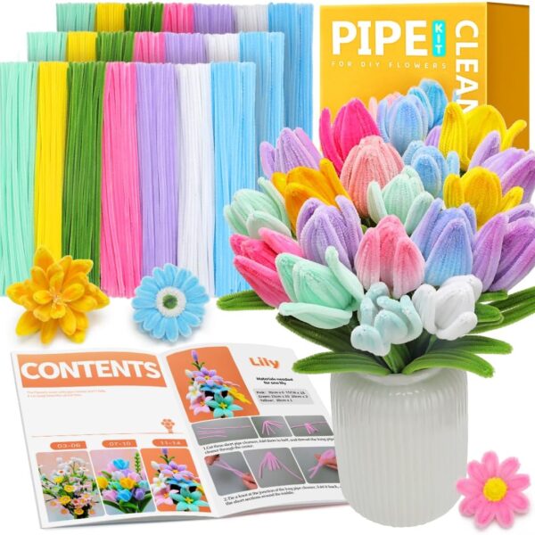 Multi-Colored Pipe Cleaner Craft Kit for Flower Projects