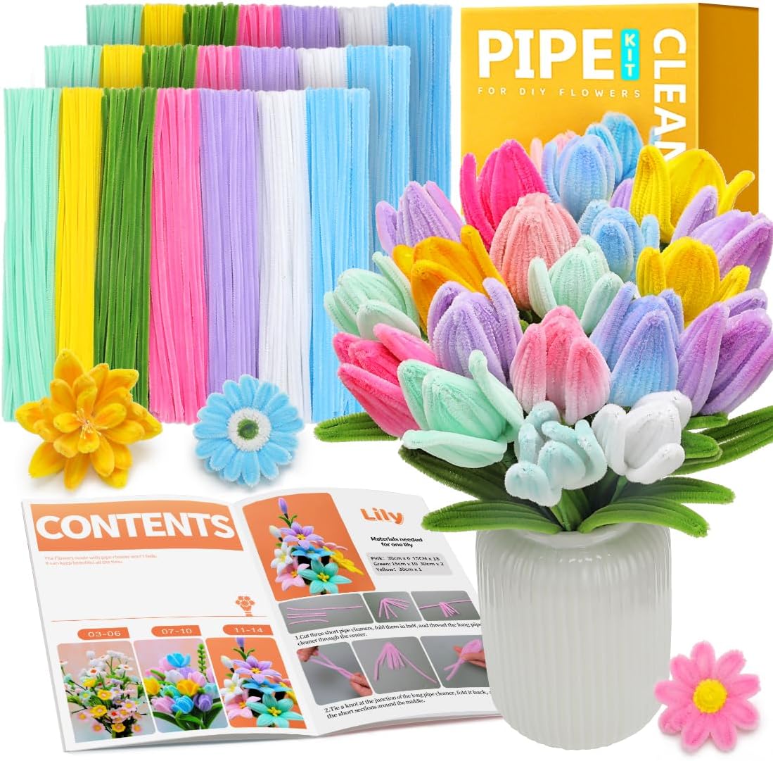 Multi-Colored Pipe Cleaner Craft Kit for Flower Projects