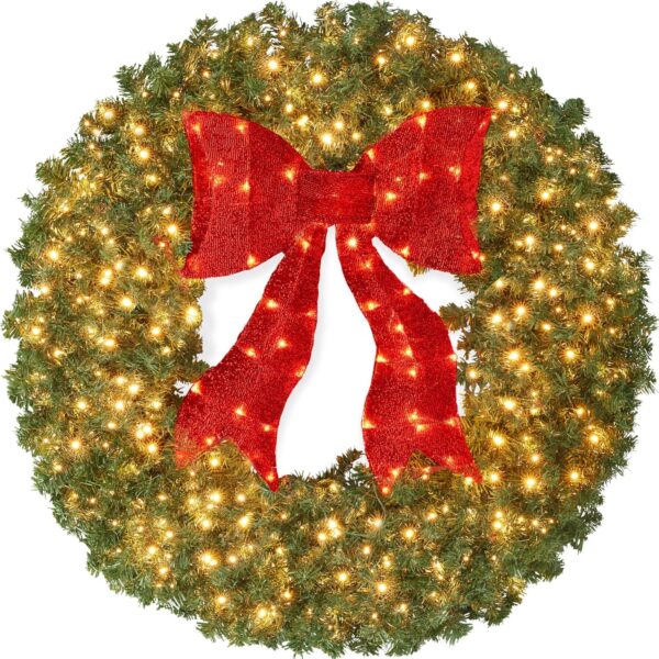 48in Pre-Lit Artificial Fir Christmas Wreath Holiday Decor