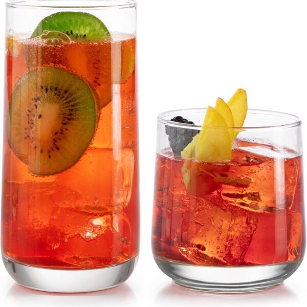 Curved Glass Tumbler and Rocks Set for Entertaining Home