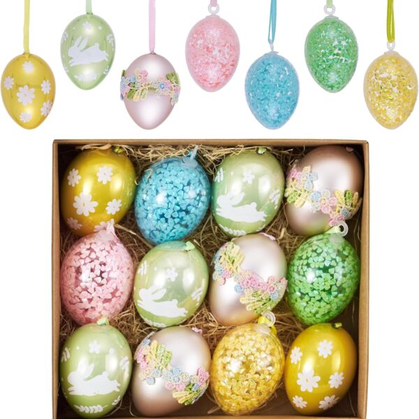 12-Piece Easter Egg Ornaments Pastel Spring Decorations