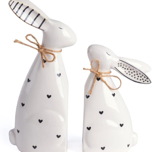 2-Piece Ceramic Bunny Statues Easter Spring Home Decor