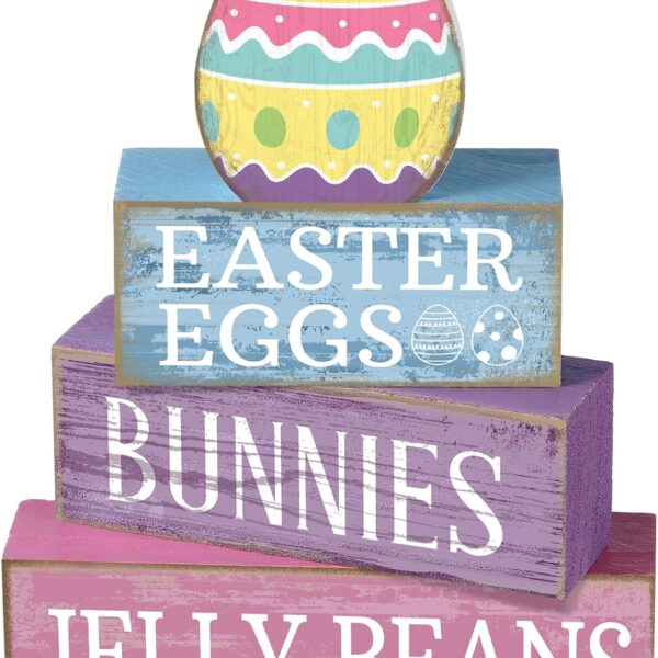 4-Piece Wooden Easter Egg Table Centerpiece Decor Set