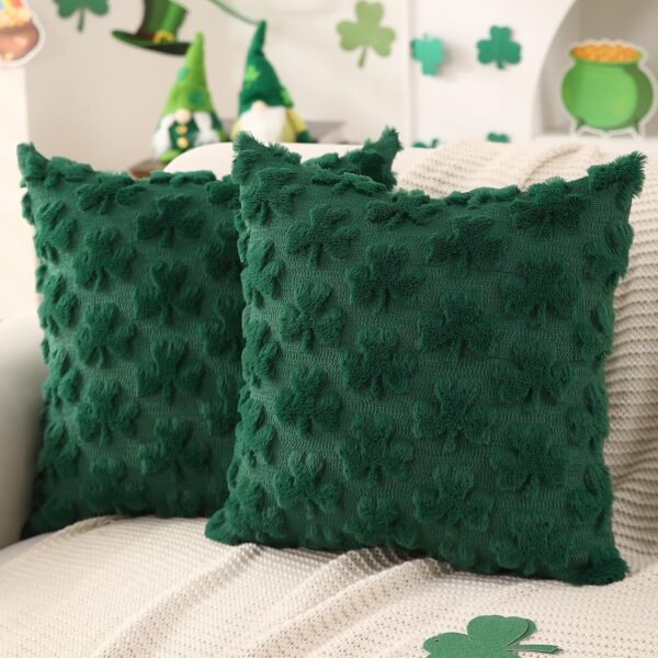 Set of 2 Shamrock Plush Throw Pillow Covers