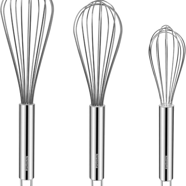 3-Piece Stainless Steel Whisk Set for Cooking, Beating, Stirring