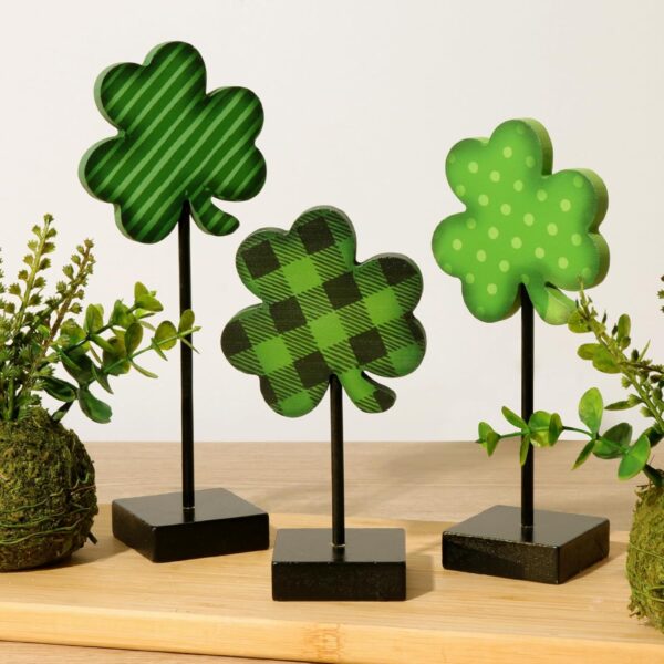 3-Piece Wooden Shamrock St. Patrick’s Day Table Decor