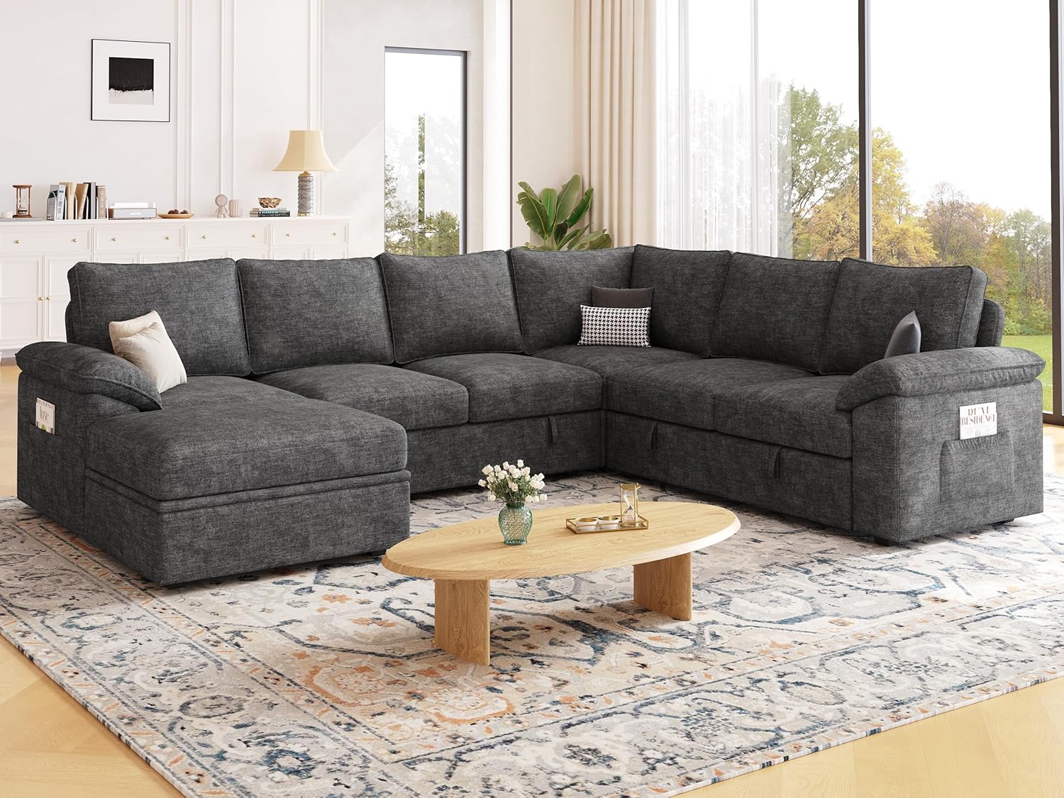 U-Shaped Sectional Sleeper Sofa Pull-Out Modular Couch - Image 3
