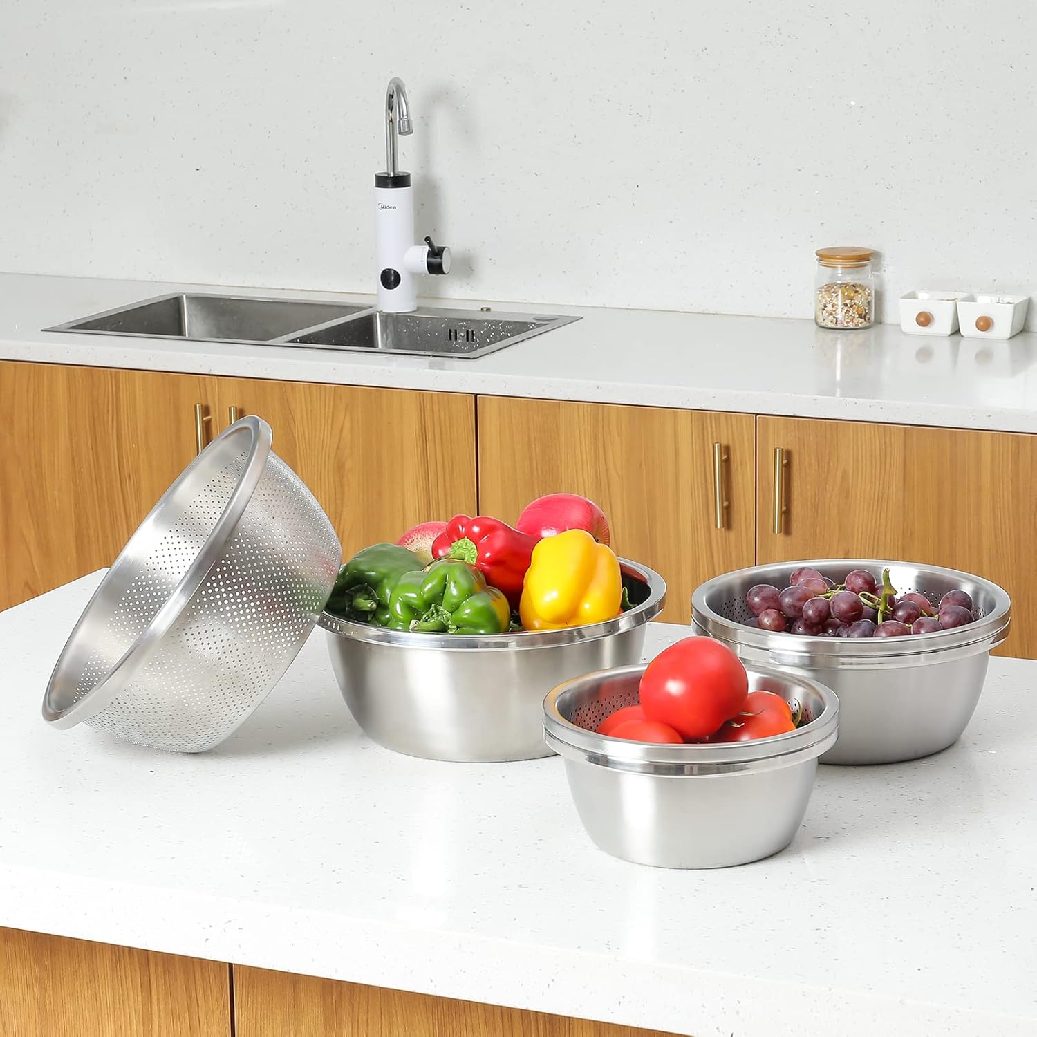 Stainless Steel Microporous Colander and Mixing Bowl Set - Image 2