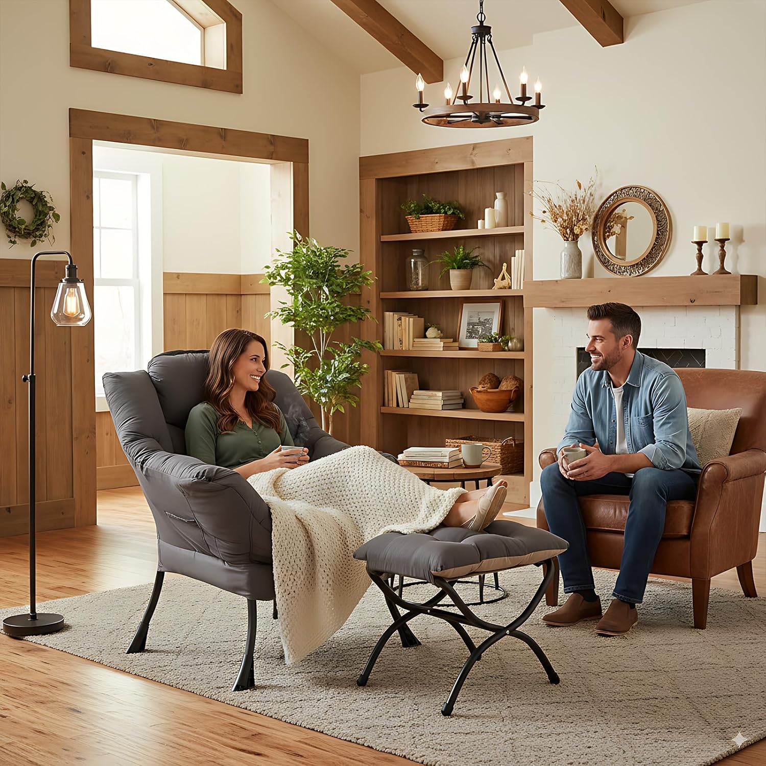 Lazy Chair Ottoman Upholstered Lounge Armchair Dark Grey - Image 3