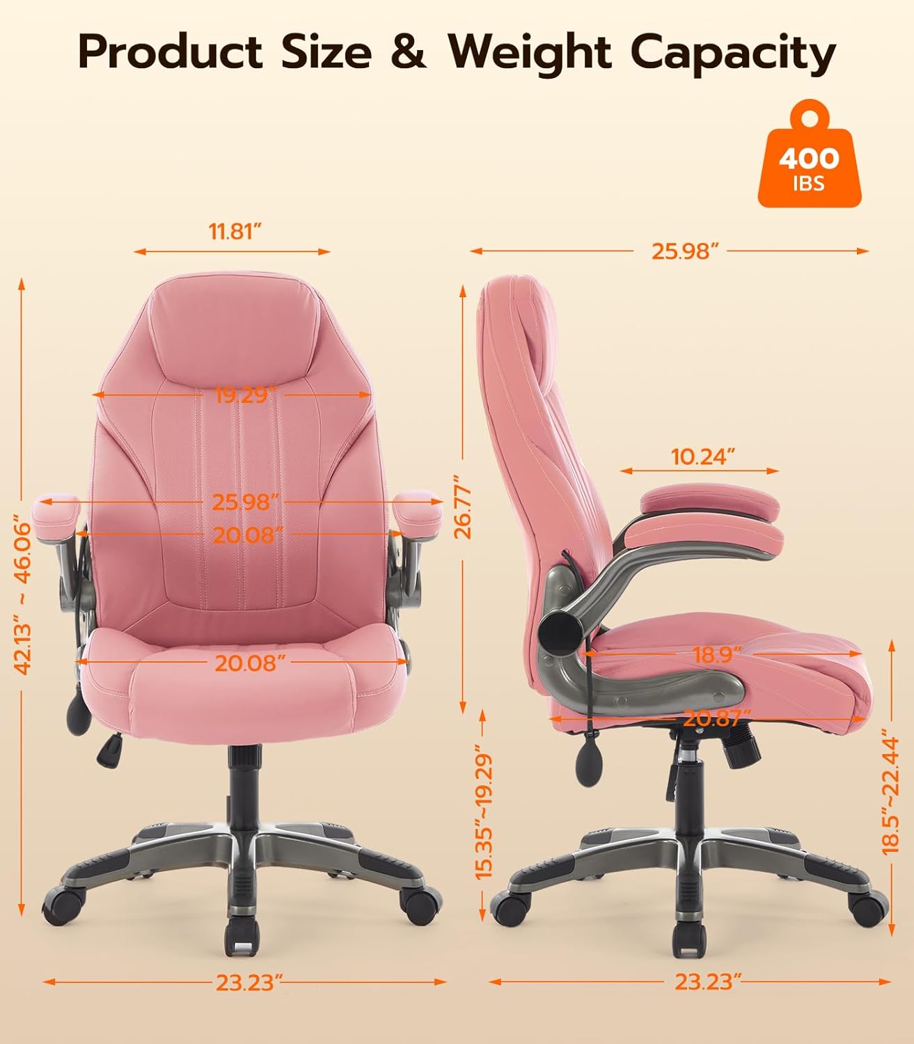 Ergonomic Office Desk Chair with Flip-Up Arms, Adjustable Lumbar Support, PU Leather Executive Chair with Tilt Lock & 360° Rolling Wheels - Image 2