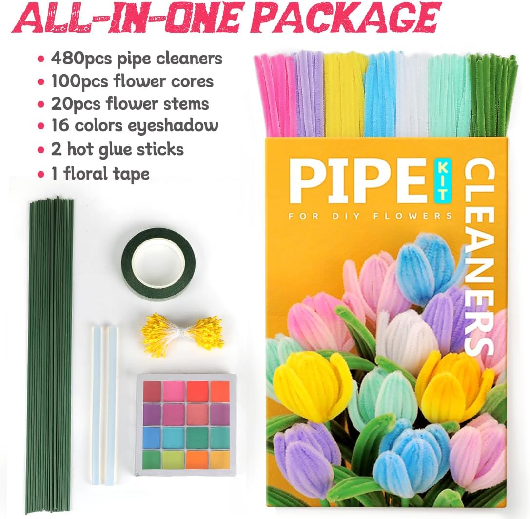 Multi-Colored Pipe Cleaner Craft Kit for Flower Projects - Image 2