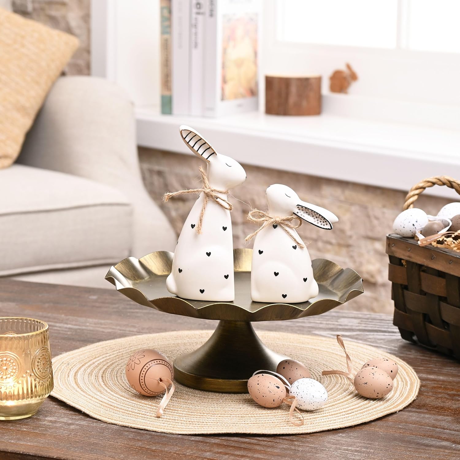 2-Piece Ceramic Bunny Statues Easter Spring Home Decor - Image 3