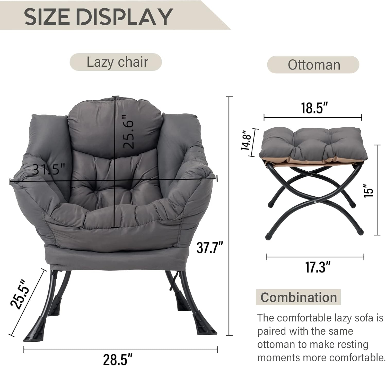 Lazy Chair Ottoman Upholstered Lounge Armchair Dark Grey - Image 4