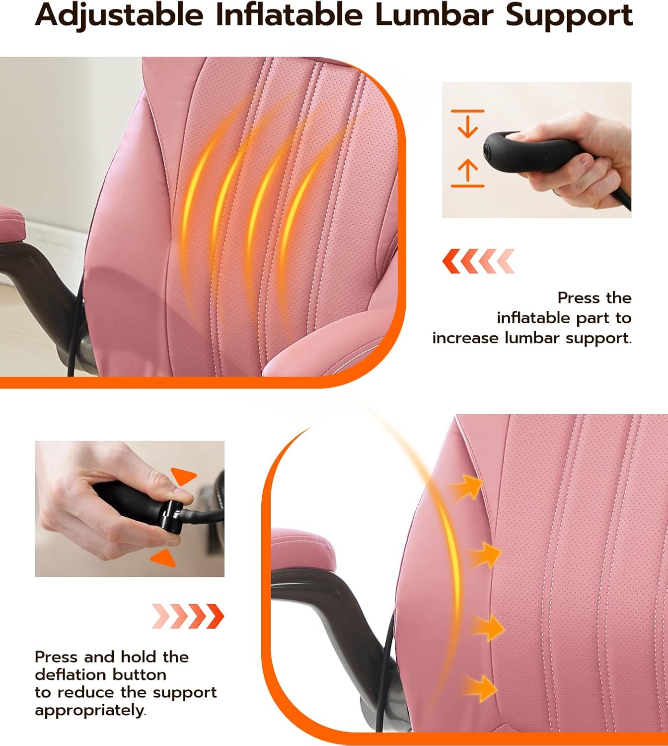 Ergonomic Office Desk Chair with Flip-Up Arms, Adjustable Lumbar Support, PU Leather Executive Chair with Tilt Lock & 360° Rolling Wheels - Image 3