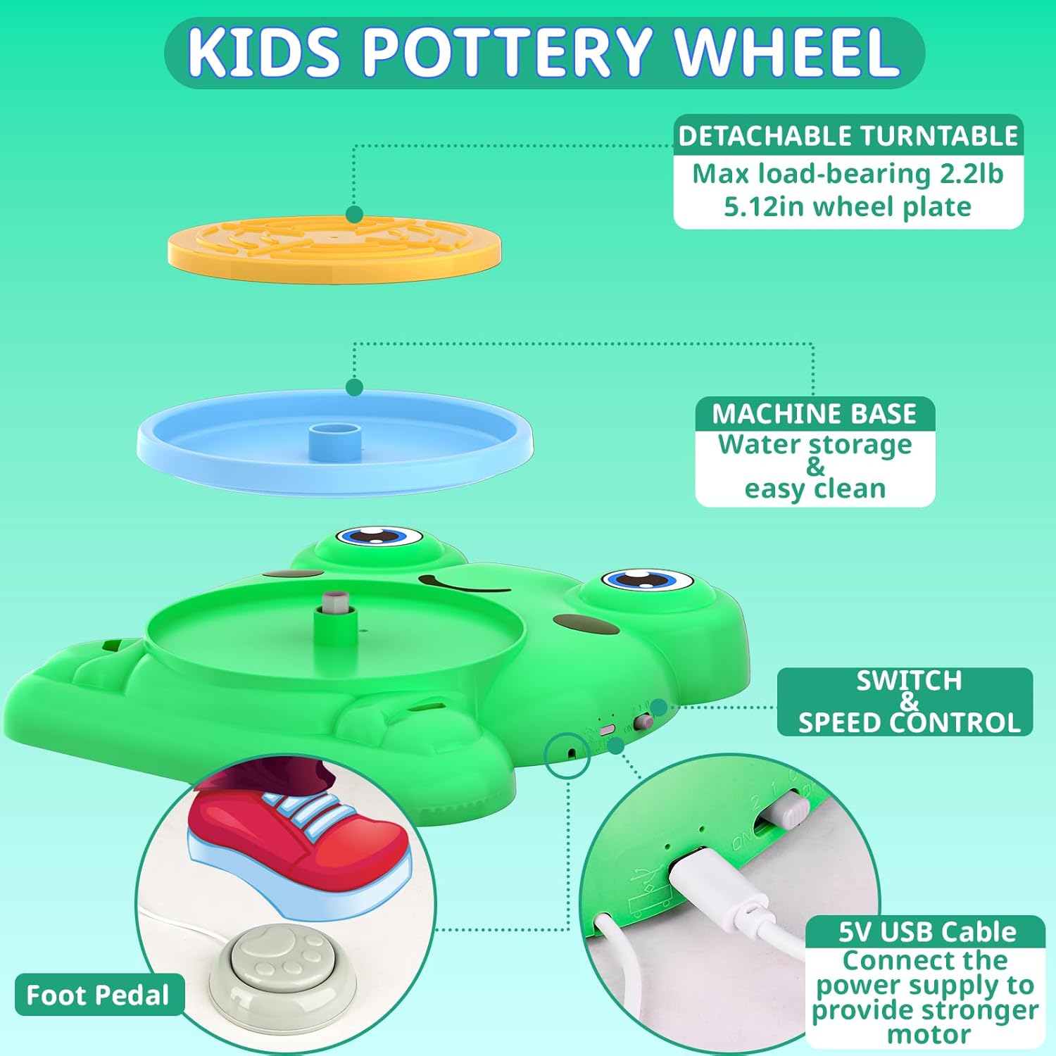 Kids Pottery Wheel Art and Clay Craft Kit Ages 8-12 - Image 3