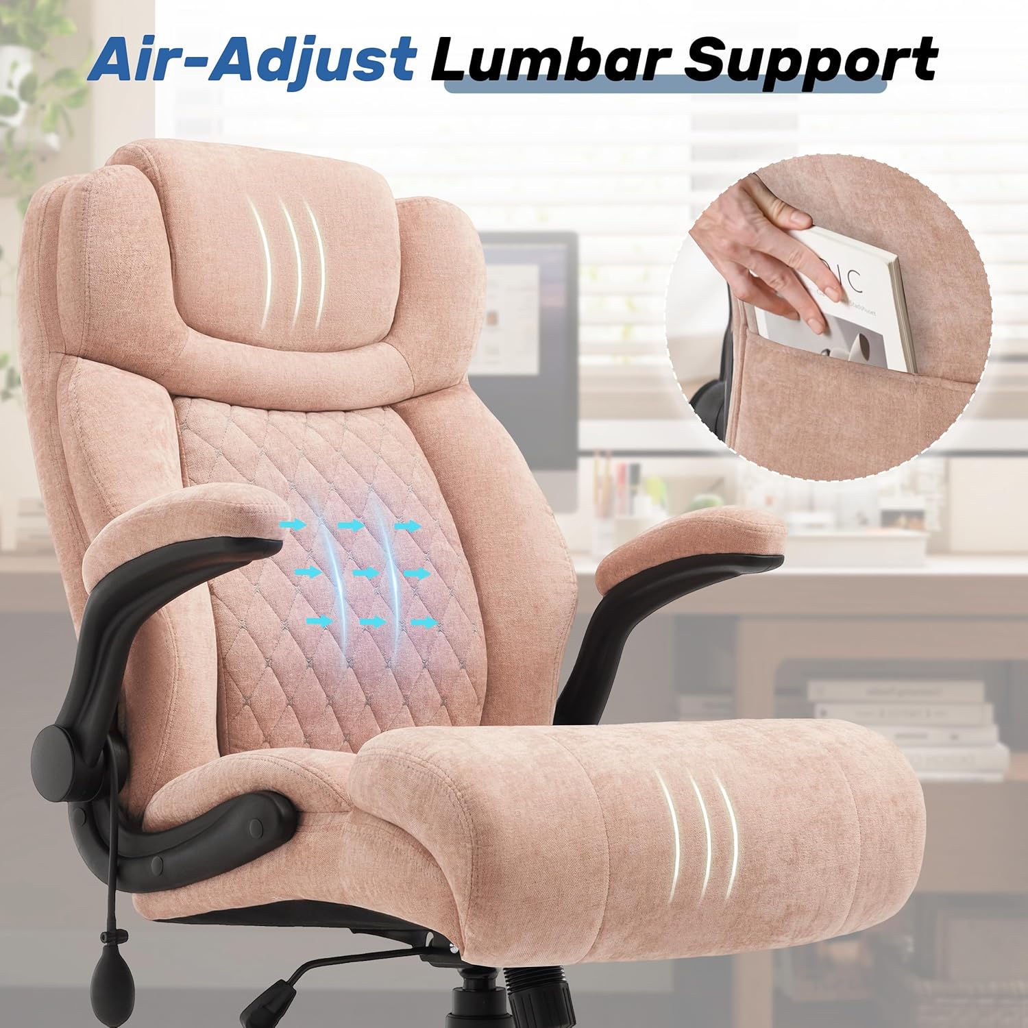 550LBS Big and Tall Office Chair, Heavy Duty Ergonomic Executive Chair with Adjustable Lumbar Support, Extra-Wide Seat, Pink - Image 3