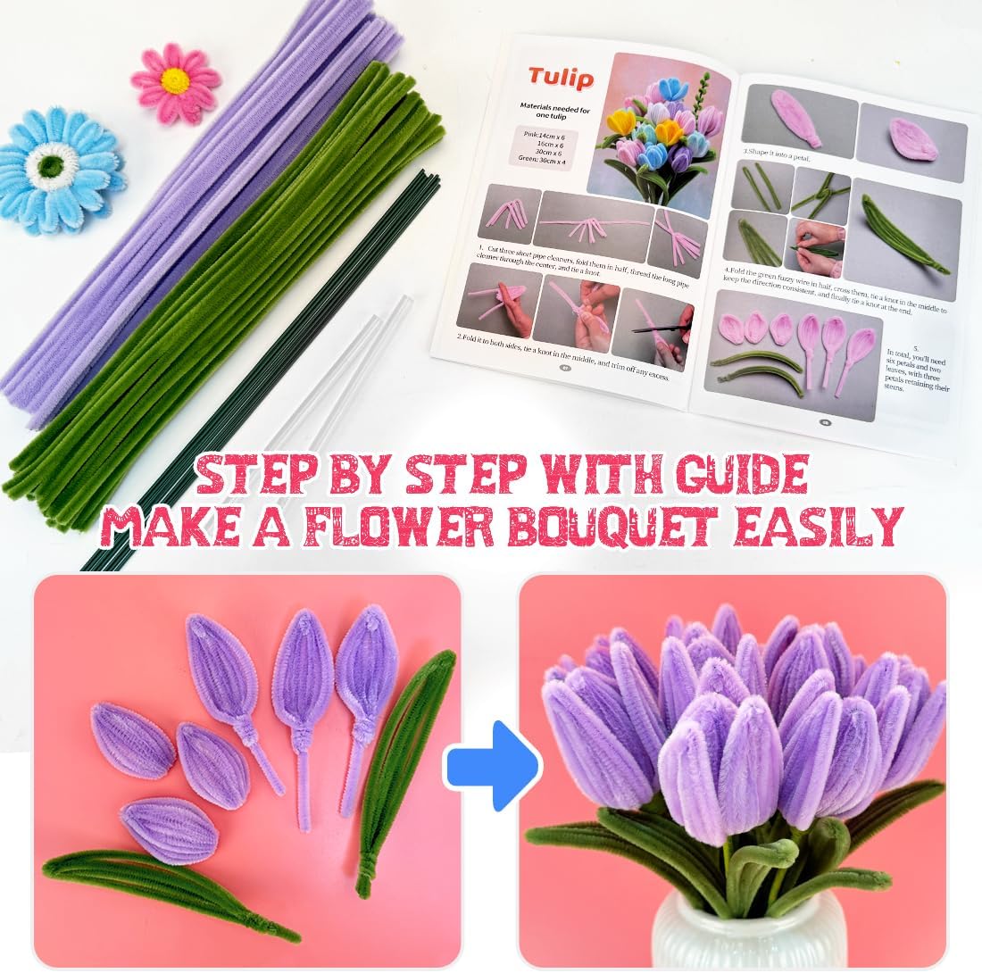 Multi-Colored Pipe Cleaner Craft Kit for Flower Projects - Image 3