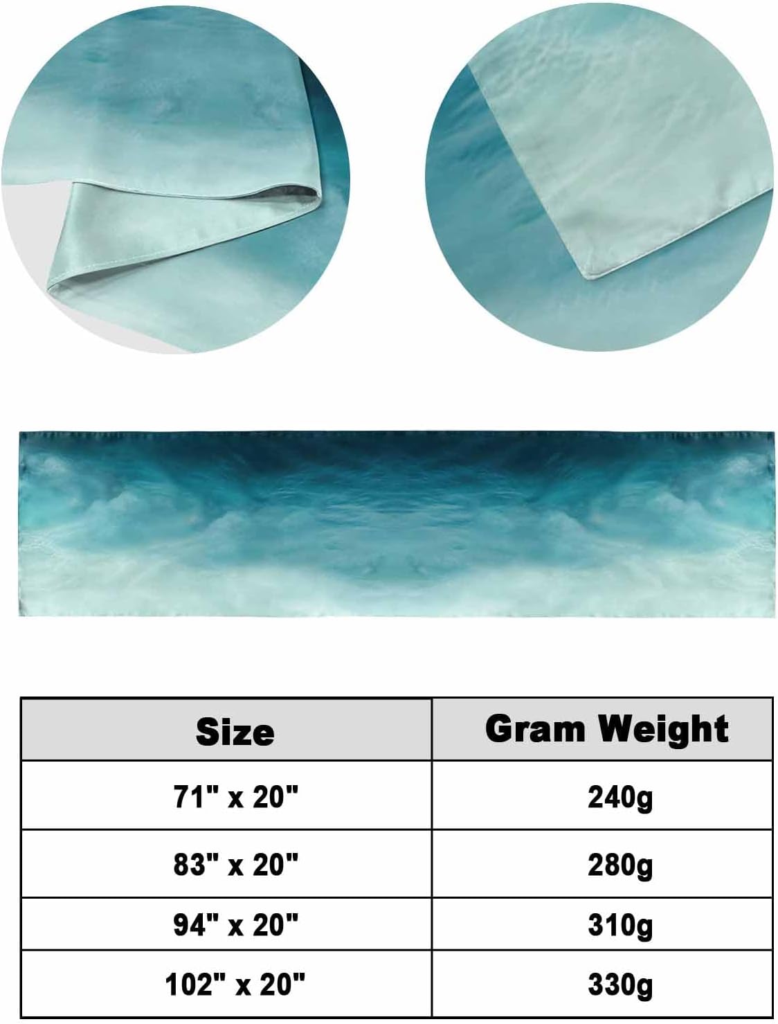 Teal Ombre Bed Runner Scarf, Luxury Bedding Throw, 102"x20" - Image 3