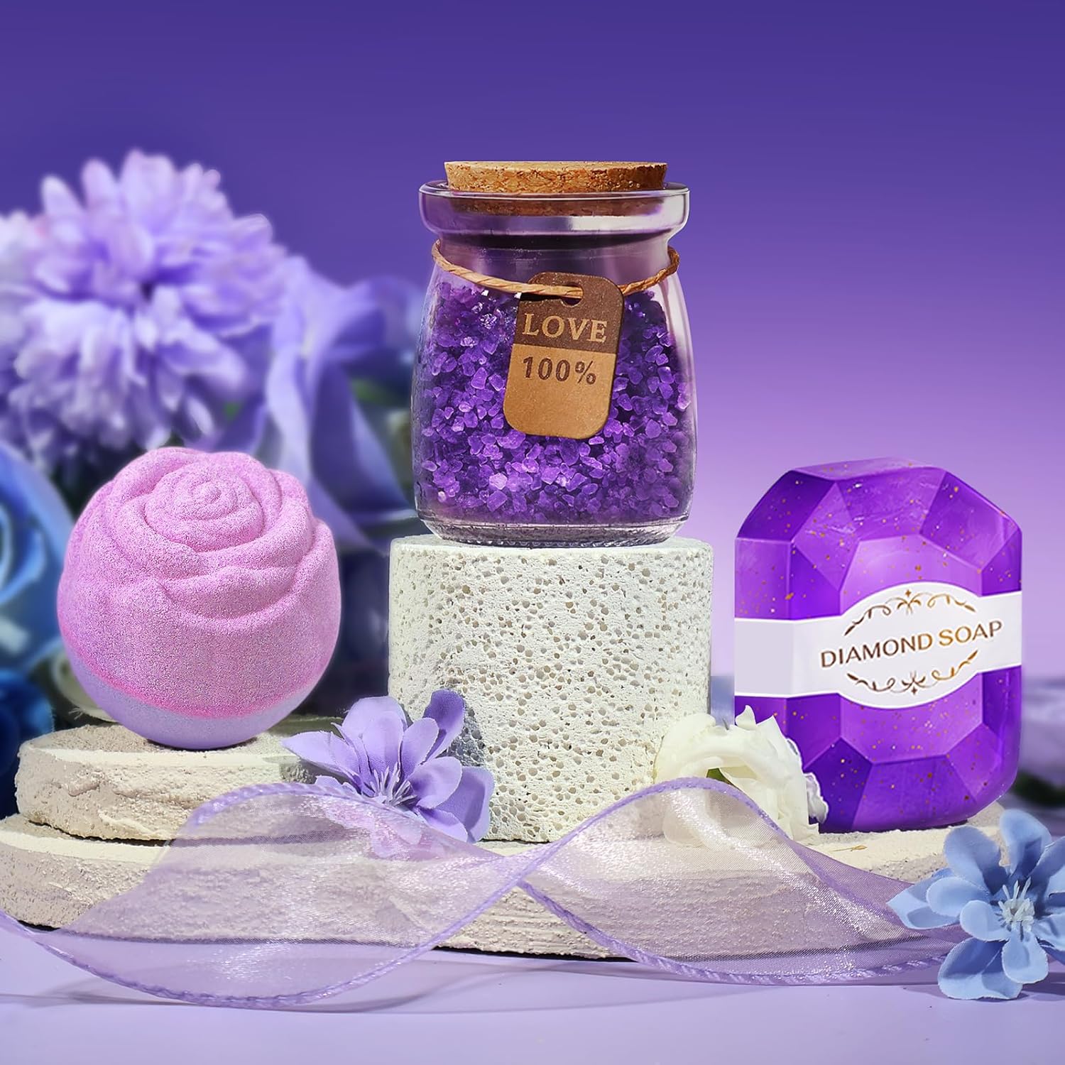 Romantic Purple Self Care Spa Gift Basket for Women - Image 4