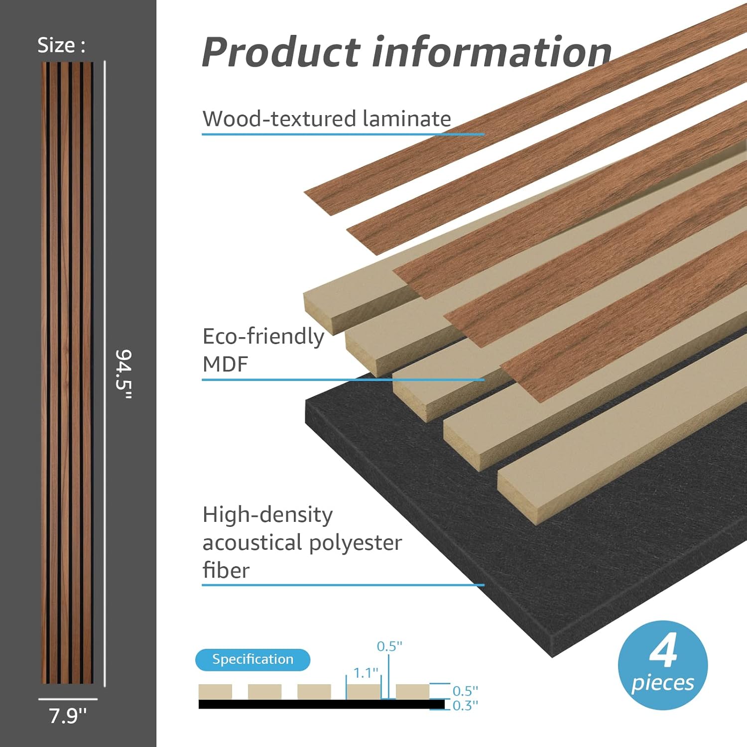 4-Piece Wood Slat Acoustic Wall Ceiling Panels Decor - Image 4