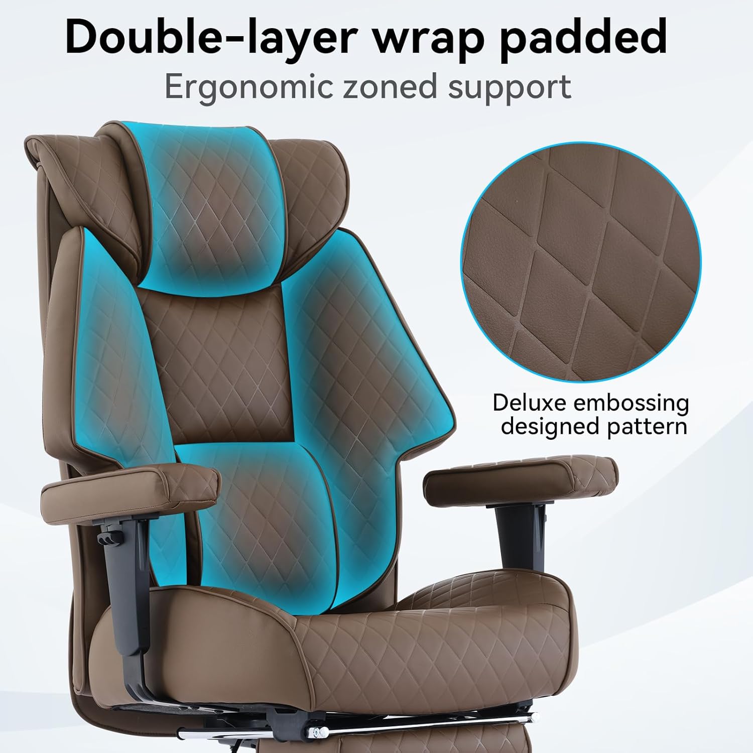 Big and Tall Office Chair with Footrest, PU Leather High Back, Ergonomic Executive Chair for Heavy People, 400lbs Capacity (Brown) - Image 4