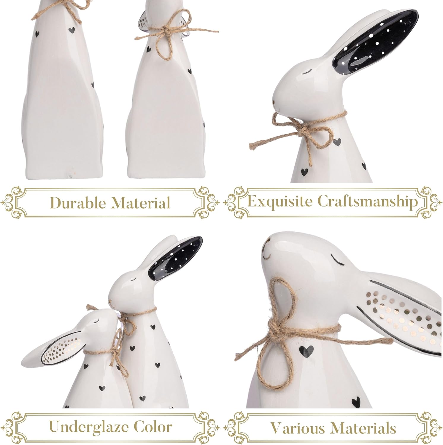 2-Piece Ceramic Bunny Statues Easter Spring Home Decor - Image 4