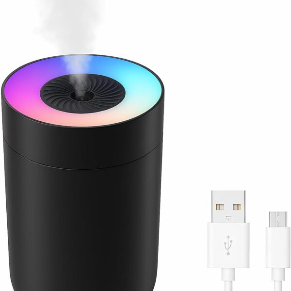 230ml USB Mini Humidifier with LED Gradient Light, Black, Portable for Home & Travel