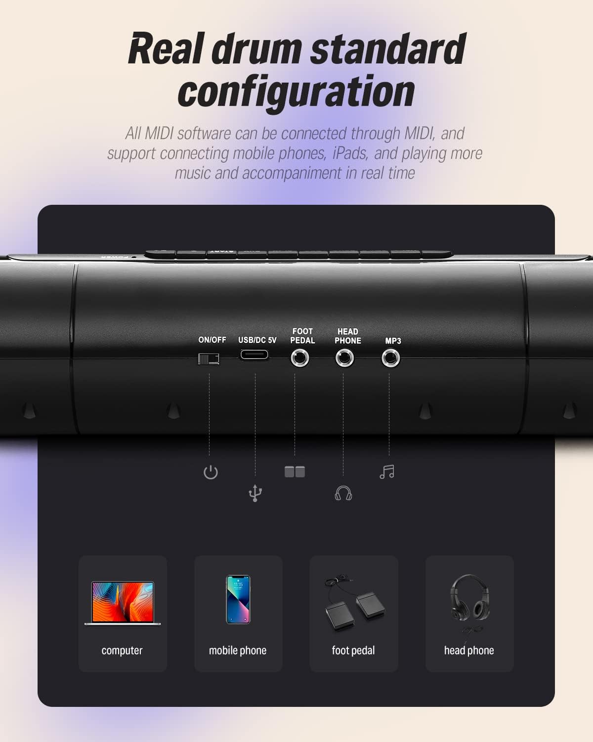 Electronic Drum Pad Set, 7-Pad Roll-Up, Built-In Speaker, 40 Lessons - Image 3