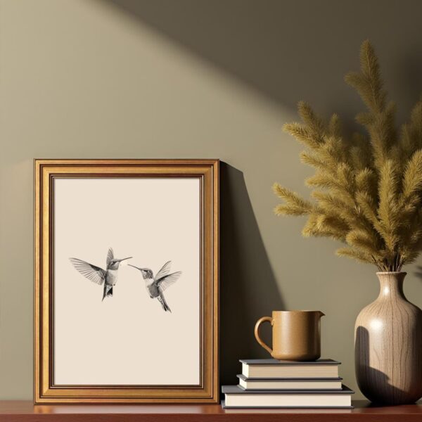 Gold Framed Vintage Bird Canvas Prints, Hummingbirds, 12×16″, Farmhouse Wall Art