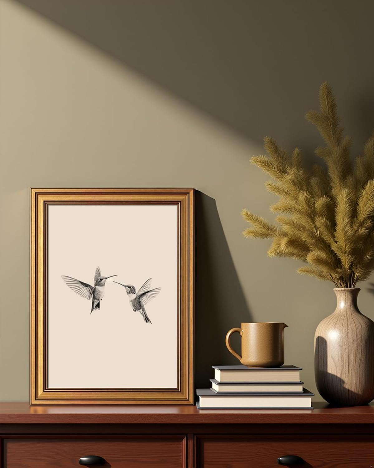 Gold Framed Vintage Bird Canvas Prints, Hummingbirds, 12×16″, Farmhouse Wall Art
