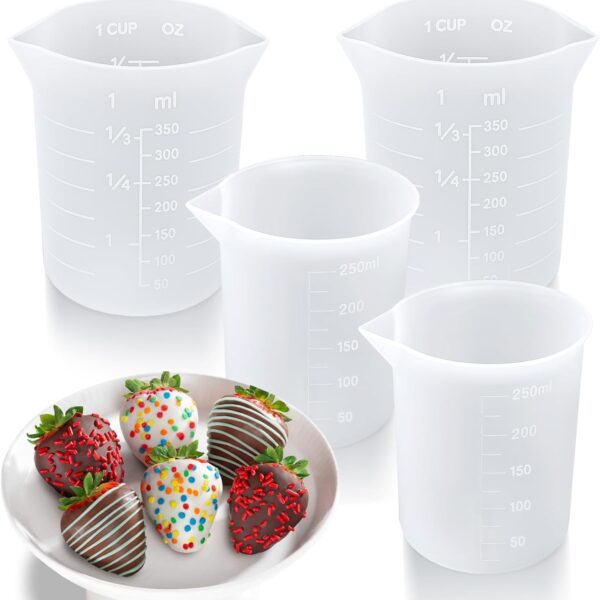 4-Pack Silicone Measuring Cups, 250 & 350ml, Reusable for Melting Chocolate & DIY Baking